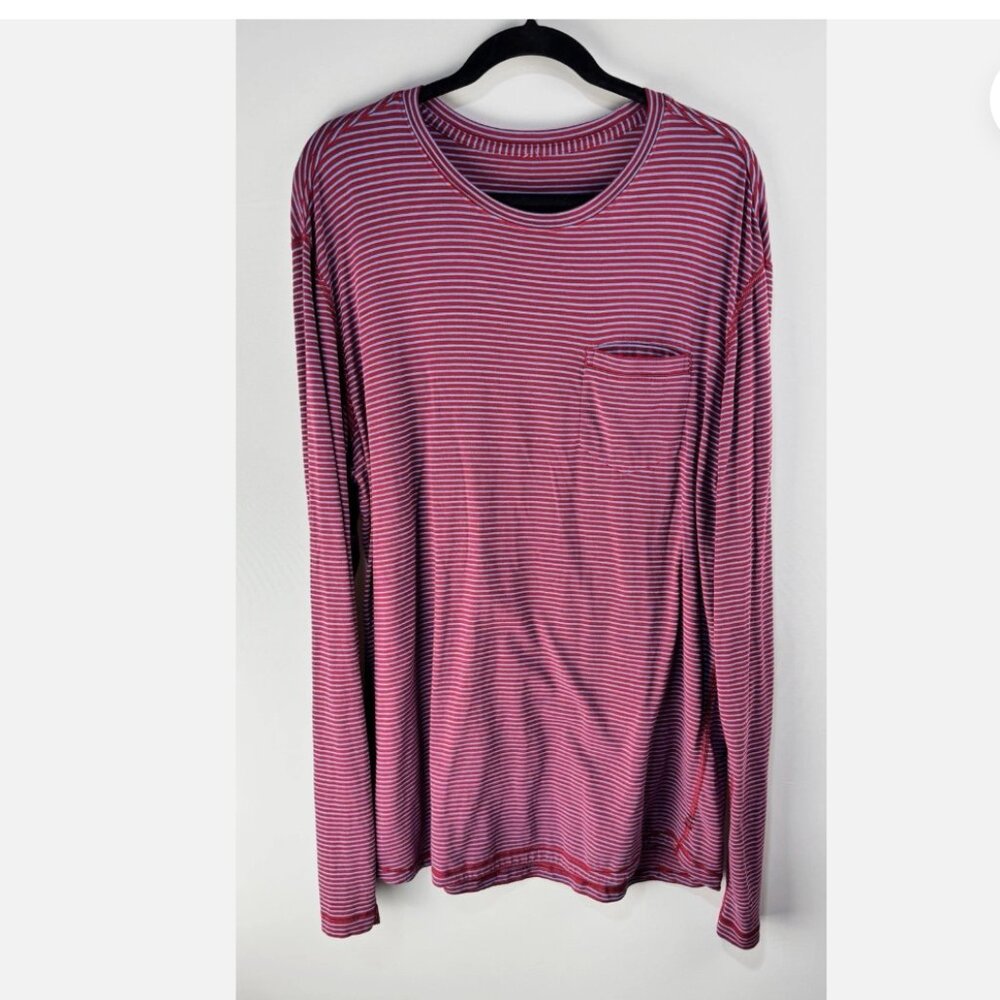 Lululemon Shirt Mens 5 Year Basic Long Sleeve Large Red Blue Striped XL/XXL